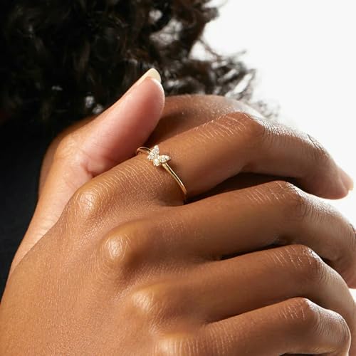 BCughia Damenring Gelbgold 585, Damen Ringe Echtgold Schmetterling mit Rund Moissanit Hochzeitsringe Gr 61 von BCughia
