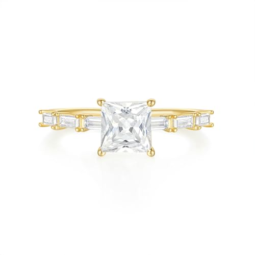 BCughia Echt Gold 375 Schmuck Damen Ringe, Ehering Gelbgold Damen Quadrat Form Moissanit Hochzeit Ringe Größe 51 von BCughia