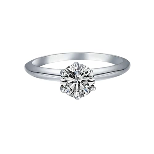 BCughia Echt Gold 375 Schmuck Damen Ringe, Verlobungsring Weissgold Damen 6-Prong Rund Form Moissanit Solitär Ring Hochzeit Ringe Größe 47 von BCughia