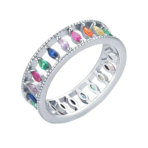 BCughia Echt Gold 375 Schmuck Damen Ringe, Weißgold Ring 9 Karat mit Bunt Marquise Zirkonia Hochzeit Damen Ringe Größe 57 von BCughia