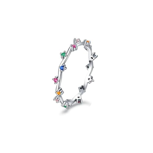 BCughia Echt Gold 375 Schmuck Damen Ringe, Weißgold Verlobungsring mit Bunt Rund Form Zirkonia Damenring Hochzeit Größe 61 von BCughia