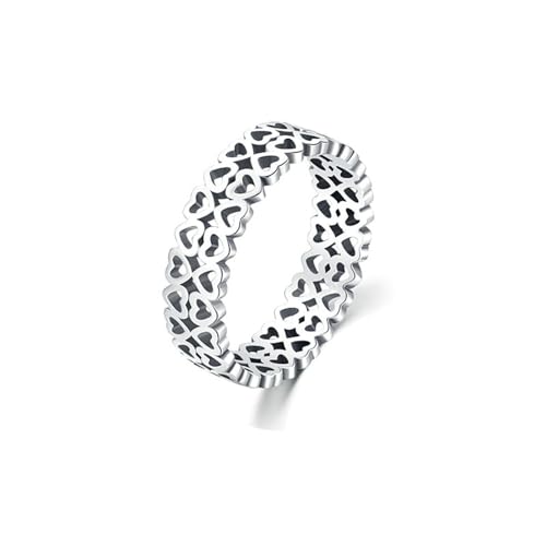 BCughia Echt Gold 585 Schmuck Damen Ringe, Verlobungsring 14 Karat Weißgold Doppelschicht Hohl Herz Hochzeit Damen Ringe Größe 57 von BCughia