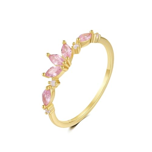 BCughia Echt Gold Damen Ring, Trauringe Gelbgold 375 Marquise Kristall Freundschaftsringe Damen Größe 54 von BCughia