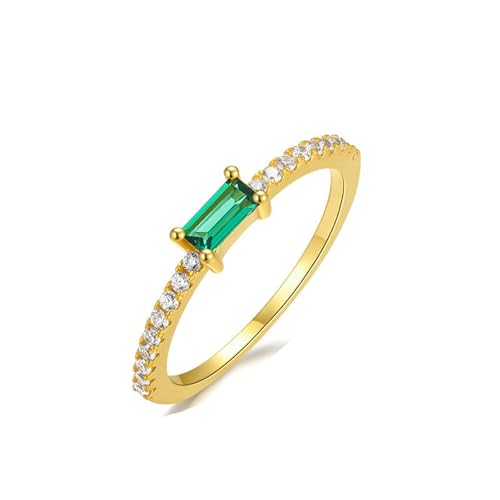 BCughia Echt Gold Ring Damen, Trauringe Gelbgold 375 mit Rechteck Labor Erstellter Smaragd Damen Verlobungsring Größe 49 von BCughia