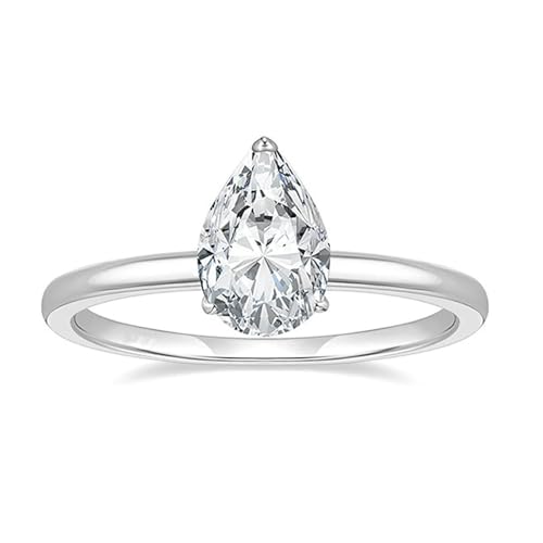 BCughia Echt Gold Ringe Damen, Weißgold Ring Damen 375 mit Träne Moissanit Ringe Verlobungsringe Größe 49 von BCughia