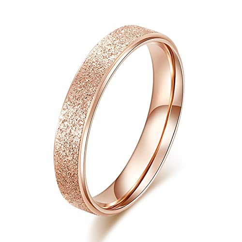 BCughia Edelstahl Ring, Ehering Vintage Roségold 4Mm Gefrostet Verlobungsring Vintage Valentinstag Mädchen Geschenke Größe 54(17.2) von BCughia