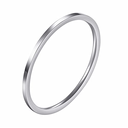 BCughia Edelstahlringe Eheringe, Ringe für Männer Vintage Silber Bands 1 mm Ring, Einfache Runde Form Versprechen Ring Geschenke Größe 62 (19.7) von BCughia