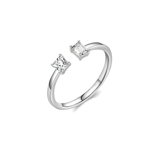 BCughia Ehering Weißgold Damen, Goldring 9 Karat Damen mit Rechteck Moissanit Öffnen Ring Verlobungsring und Ehering Größe 47 von BCughia