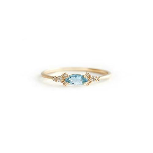 BCughia Eheringe 585 Gelbgold, Verlobungsring Damen Echtgold mit Marquise Form Aquamarin Hochzeitsringe Damen Gr 58 von BCughia