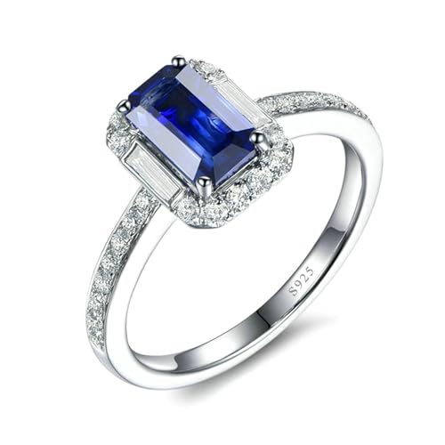 BCughia Eheringe Frauen Silber, Hochzeit Ringe Silber 925 Rechteck Blau Zirkonia Ringe Größe 54 (17.2) von BCughia