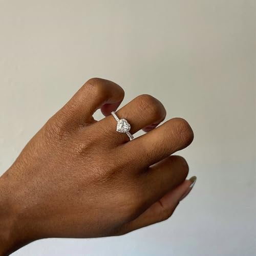 BCughia Eheringe Gold 14 Karat, Echt Weißgold 585 Schmuck Damen Ringe mit Herz Form Moissanit Damenringe Hochzeit Gr 48 von BCughia