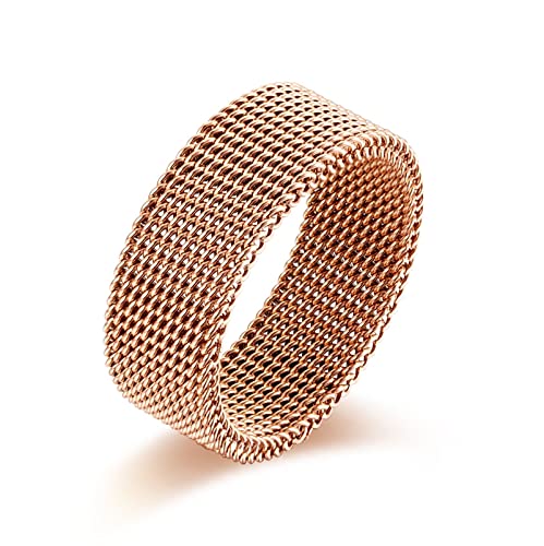 BCughia Eheringe Herren, Jewmon Ring Roségold Edelstahl Mesh Riemenmuster Verlobungsring Versprechen Geschenke für Männer Größe 62(19.7) von BCughia