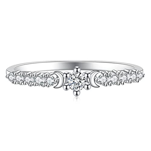 BCughia Eheringe Modern, Ringe Schmuck Damen Weiß Rundschliff Zirkonia Versilbert Moon 6 Klauen Zirkon Design Versprechen Ringe Damen Größe 58(18.5) von BCughia