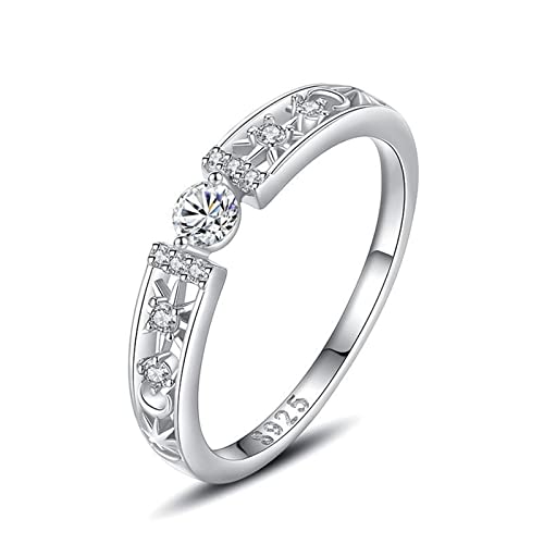 BCughia Eheringe Vintage, Silberne Ringe Damen Weiß Rundschliff Zirkonia Sterlingsilber Geometrisches Hohles Design Engagement Ringe Größe 60(19.1) von BCughia