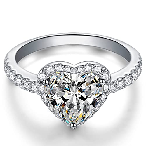 BCughia Engagement Ring, Ringe Damen Aesthetic Weiß Herzschliff Zirkonia Versilbert Herzförmiges Zirkon Design Hochzeit Ringe Damen Größe 58(18.5) von BCughia