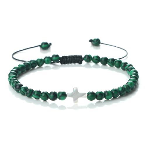 BCughia Frauen Armband Stein, 4MM Malachit mit Kreuz, Herren Armband Verstellbar 17-28CM BCughia Frauen Armband Stein, 4MM Malachit mit Kreuz, Herren Armband Verstellbar 17-28CM von BCughia