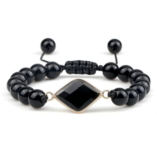 BCughia Frauen Armband Stein, 8MM Schwarz Stein Armband mit Träne Charme, Armband Herren Verstellbarer 17-28CM BCughia Frauen Armband Stein, 8MM Schwarz Stein Armband mit Träne Charme, Armband Herren Verstellbarer 17-28CM von BCughia