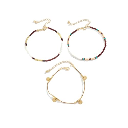 BCughia Frauen Fußkette Gold, Fußkettchen Damen Legierung 3 Schicht Perle Kette Sommer Strand Schmuck 22.5+8cm von BCughia