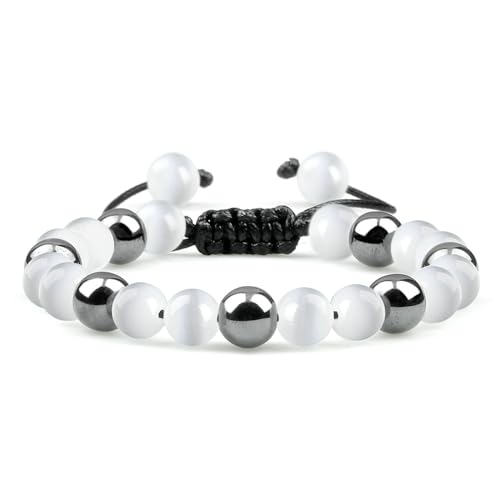 BCughia Frauen Perlen Armband, 8MM Hämatit Opal Armband, Armband Herren Verstellbarer 17-30CM von BCughia