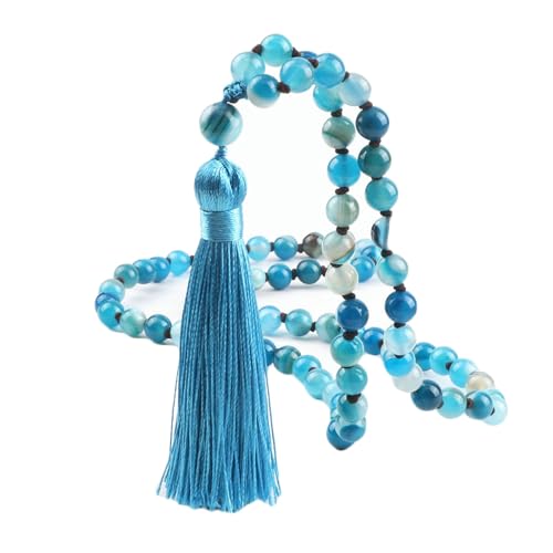 BCughia Freundschaft Armband Perlen, 8MM Blau Achat Armband mit Quasten, Armband Perlen Mehrschichtig von BCughia