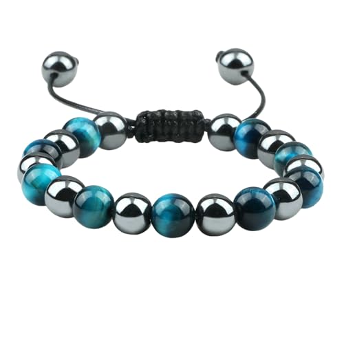 BCughia Freundschaft Armband Perlen, 8MM Tigerauge Hämatit Armband, Armband Verstellbar Damen 17-30CM von BCughia