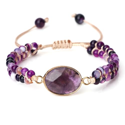 BCughia Freundschaft Perlen Armband, 4MM Lila Achat Armband mit Oval Charme, Armband Männer Verstellbar 17-28CM BCughia Freundschaft Perlen Armband, 4MM Lila Achat Armband mit Oval Charme, Armband Männer Verstellbar 17-28CM von BCughia