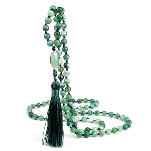 BCughia Freundschaft Perlen Armband, 8MM Grün Achat Armband mit Quasten, Armband Perlen Lang von BCughia
