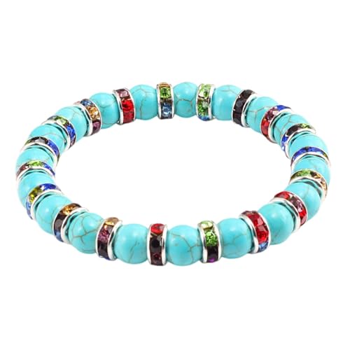 BCughia Freundschaft Perlen Armband, 8MM Türkis Armband mit Bunt Zirkonia, Elastischer Armband 18CM von BCughia