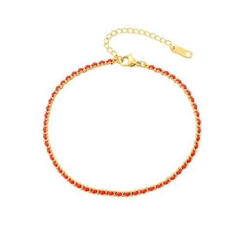 BCughia Freundschafts Fußkette, Damen Fußkettchen Edelstahl Rot Seil Kette Fußkette 21+5cm von BCughia