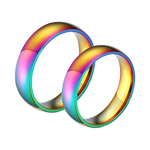 BCughia Freundschaftsringe Herren, Hochzeitsring Damen Gold Edelstahl Ring Polierter Regenbogen LGBT Ring 6 mm Damengröße 57(18.1), Herrengröße 67(21.3) von BCughia
