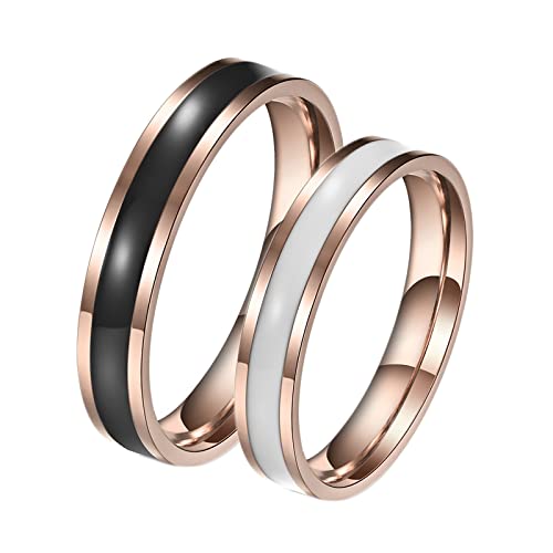 BCughia Freundschaftsringe Paar, Partnerring Rosegold Edelstahl Ring 4 mm Roségoldring mit Emaille Damengröße 57(18.1), Herrengröße 57(18.1) von BCughia