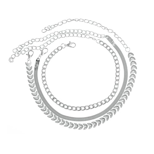 BCughia Fußkettchen Damen, Fußkette Legierung 3PCS Set Schlangen-Kette Weizen Kette Sommer Schmuck 21+10cm von BCughia