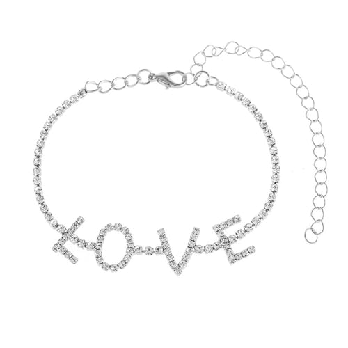 BCughia Fußkettchen Damen Sommer, Fußkette für Frauen Legierung Zirkonia Kette mit Love FußSchmuck Boho 20.3+10cm von BCughia