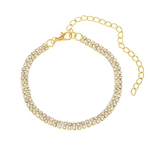 BCughia Fußkettchen Damen Strand, Fußkette Gold Damen Doppelschicht Zirkonia FußSchmuck Boho 20.7+10cm von BCughia