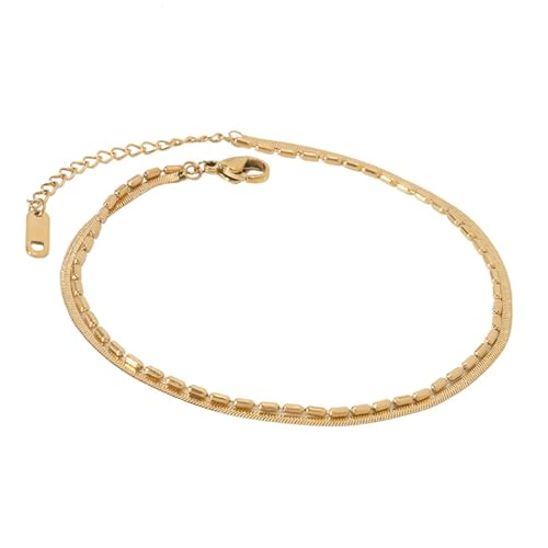 BCughia Fußkette Damen Gold, Fußkettchen Damen Edelstahl Doppellagige Kette Sommer Strand Schmuck 21+5cm von BCughia