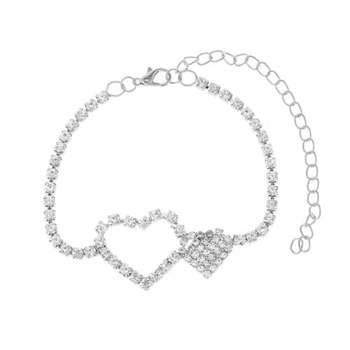 BCughia Fußkette Freundschaft, Fußkettchen Legierung Zirkonia Tennis-Kette mit Hohl Herz Sommer Schmuck 20.7+10cm von BCughia
