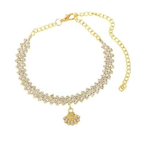 BCughia Fußkette Freundschaft, Silber Fußkettchen Damen Zirkonia Tennis-Kette mit Muschel Charme Fußkette 18.2+10cm von BCughia