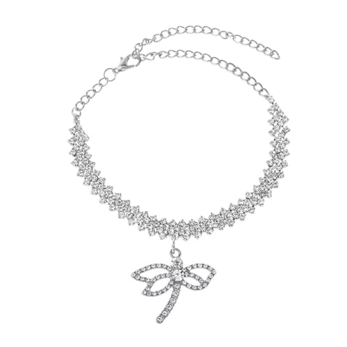 BCughia Fußkette Silber Damen, Versilbert Fußkettchen Damen Zirkonia Tennis-Kette mit Libelle Charme Fußkette 17.5+10cm von BCughia