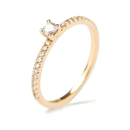 BCughia Gelbgold Ring 585, Gold 14 Karat Ring mit Rund Form Moissanit Verlobungsring für Damen Gr 57 von BCughia