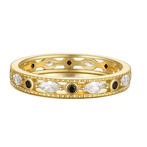 BCughia Gelbgold Ring Damen, Goldring 14 Karat Damen Marquise Form Moissanit Hohl Band Verlobungsring Gr 53 von BCughia