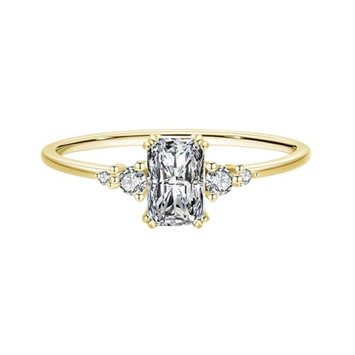 BCughia Gelbgold Ring Damen 375 Echtgold, 9 Karat Gold Ring mit Rechteck Moissanit Verlobungsring Frauen Größe 54 von BCughia