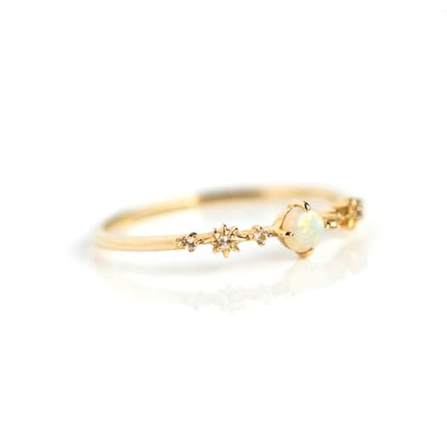 BCughia Gelbgold Ring Damen 585, Echt Gold Damen Ring Rund Form Opal und Moissanit Partnerringe Verlobungsringe Größe 61 von BCughia