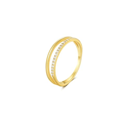 BCughia Gold 9 Karat Ring, Echt Gelbgold Ring Damen 375 Doppelschicht mit Rund Moissanit Ringe Verlobungsringe Gr 57 von BCughia