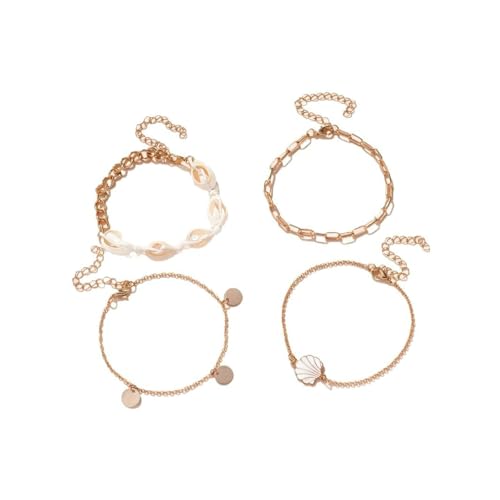 BCughia Gold Fußkette Damen, Fußkettchen Legierung Damen 4 Schicht Kette mit Muschel Sommer Schmuck 20+6.5cm von BCughia