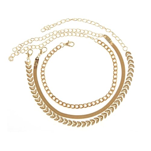 BCughia Gold Fußkette Frauen, Fußkettchen Damen Legierung 3PCS Set Schlangen-Kette Weizen Kette Sommer Strand Schmuck 21+10cm von BCughia