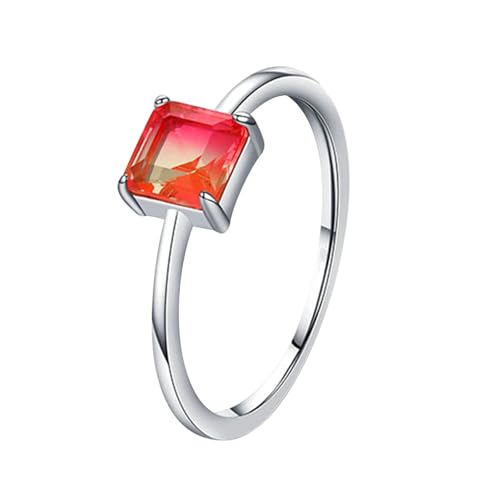 BCughia Gold Ringe Damen 375 Echtgold, Verlobungsring Damen Weißgold mit Prinzessin Form Labor Erstellter Rubin Trauringe Eheringe Größe 52 von BCughia