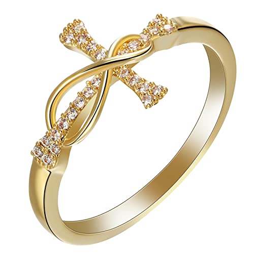 BCughia Goldring, Ringe für Frauen Modeschmuck Kupfer Weiß Rundschliff Zirkonia Kreuz Der Unendlichkeit Versprechen Ring Geschenk für Damen Größe 62 (19.7) von BCughia