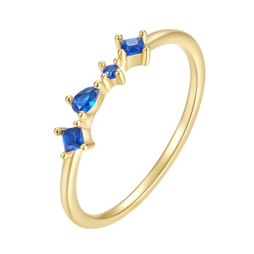BCughia Goldring 9 Karat Damen, Hochzeit Ringe Gelbgold 375 Echt mit Blau Labor Erstellter Saphir Ringe Damen Partnerringe Größe 60 von BCughia