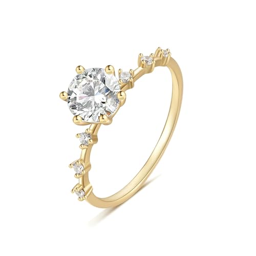 BCughia Goldring Damen 375 Echtgold, Verlobungsring Gelbgold Damen 9 Karat mit Rund Form Moissanit Verlobungsringe Größe 61 von BCughia