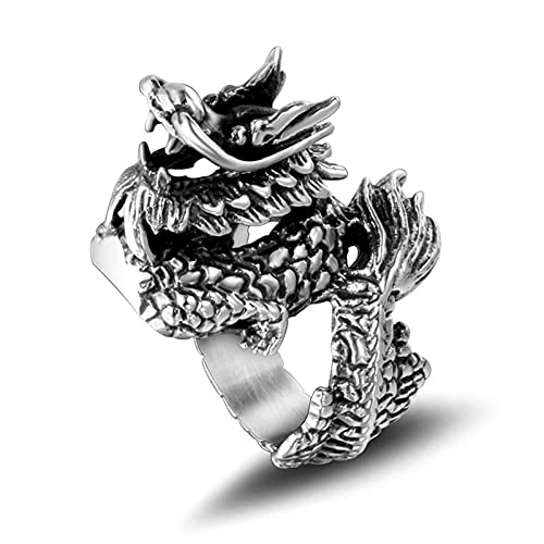 BCughia Goth Ring, Herren Ring Punk Silber Titan Stahl Chinesischer Drachenring Breit 26,9 mm Valentinstag Ringe Geschenke Größe 67 (21.3) von BCughia